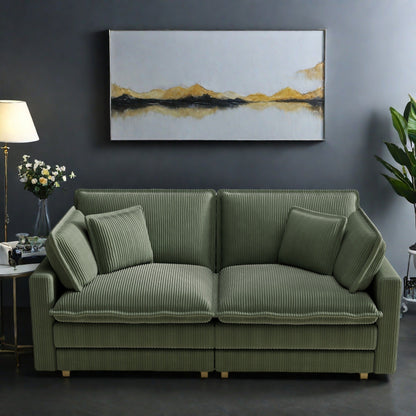 96 Corduroy Modern Classic 3-Seater Sofa - Deep Seat,With 4 Pillow For Living Room
