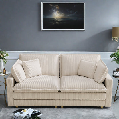 96 Corduroy Modern Classic 3-Seater Sofa - Deep Seat,With 4 Pillow For Living Room