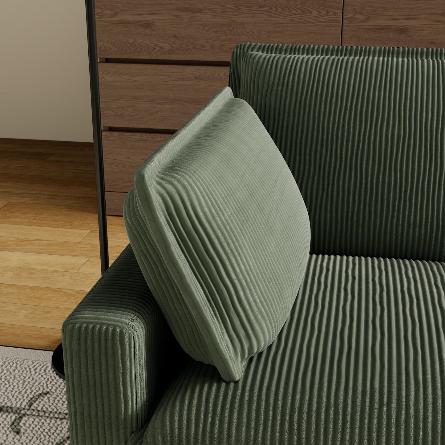 96 Corduroy Modern Classic 3-Seater Sofa - Deep Seat,With 4 Pillow For Living Room