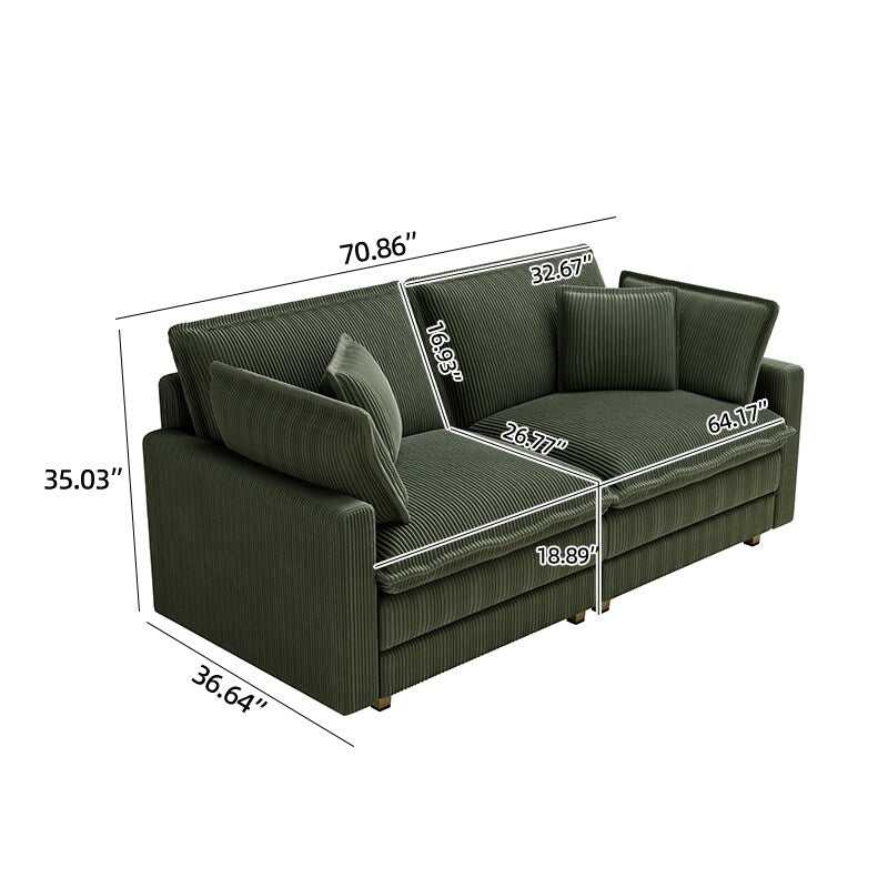 96 Corduroy Modern Classic 3-Seater Sofa - Deep Seat,With 4 Pillow For Living Room