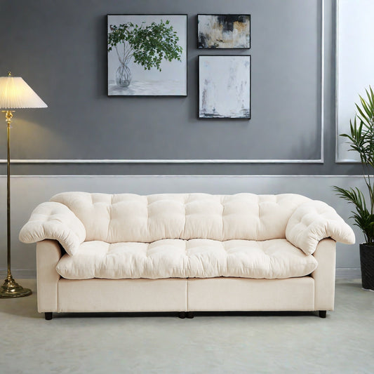 99.2 Fabric Modern Classic 3-Seater Sofa, Solid Wood Frame & Plush Cloud Cushioning