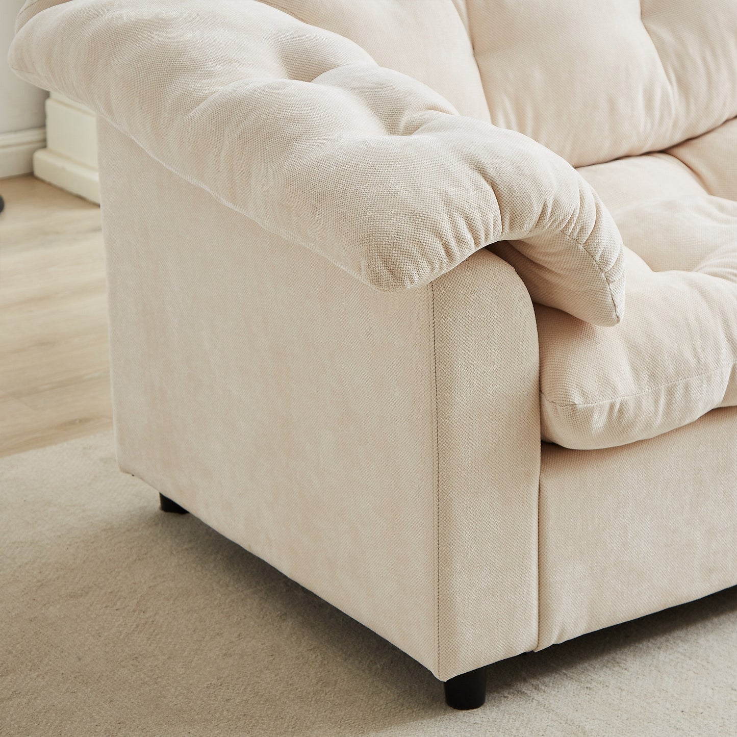 99.2 Fabric Modern Classic 3-Seater Sofa, Solid Wood Frame & Plush Cloud Cushioning