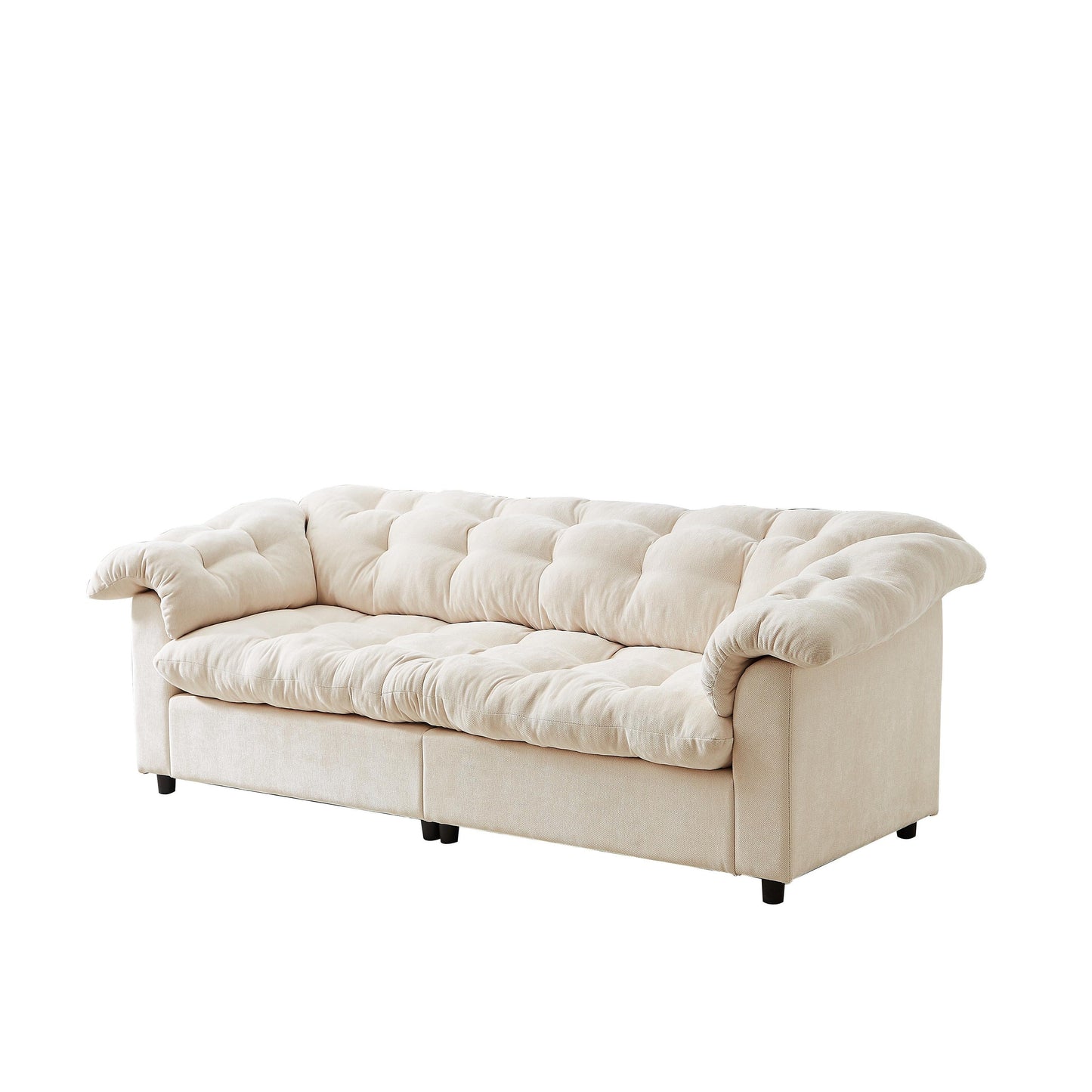 99.2 Fabric Modern Classic 3-Seater Sofa, Solid Wood Frame & Plush Cloud Cushioning