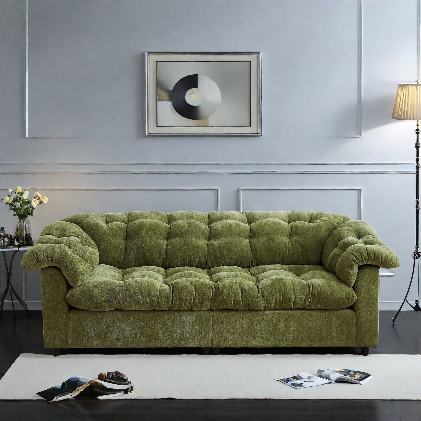 99.2 Fabric Modern Classic 3-Seater Sofa, Solid Wood Frame & Plush Cloud Cushioning