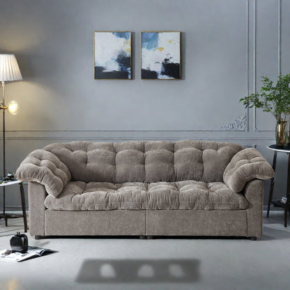 99.2 Fabric Modern Classic 3-Seater Sofa, Solid Wood Frame & Plush Cloud Cushioning