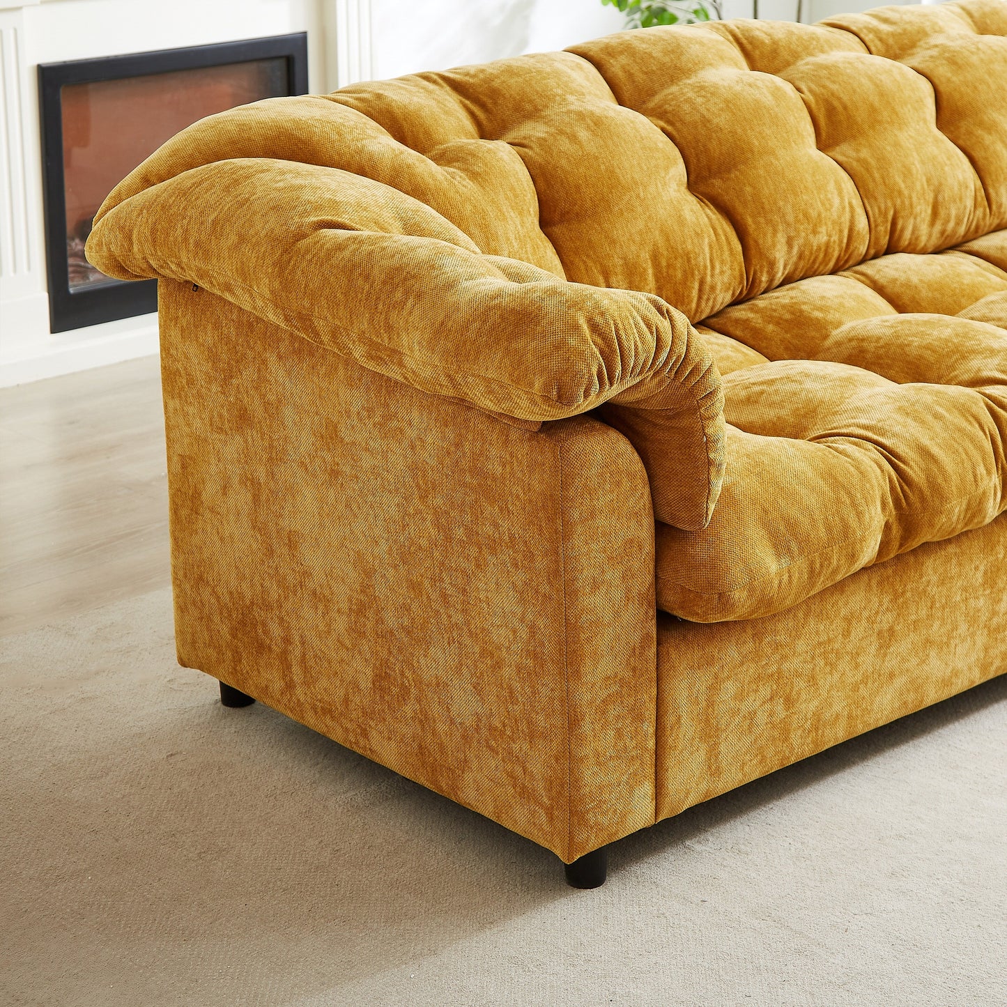 99.2 Fabric Modern Classic 3-Seater Sofa, Solid Wood Frame & Plush Cloud Cushioning