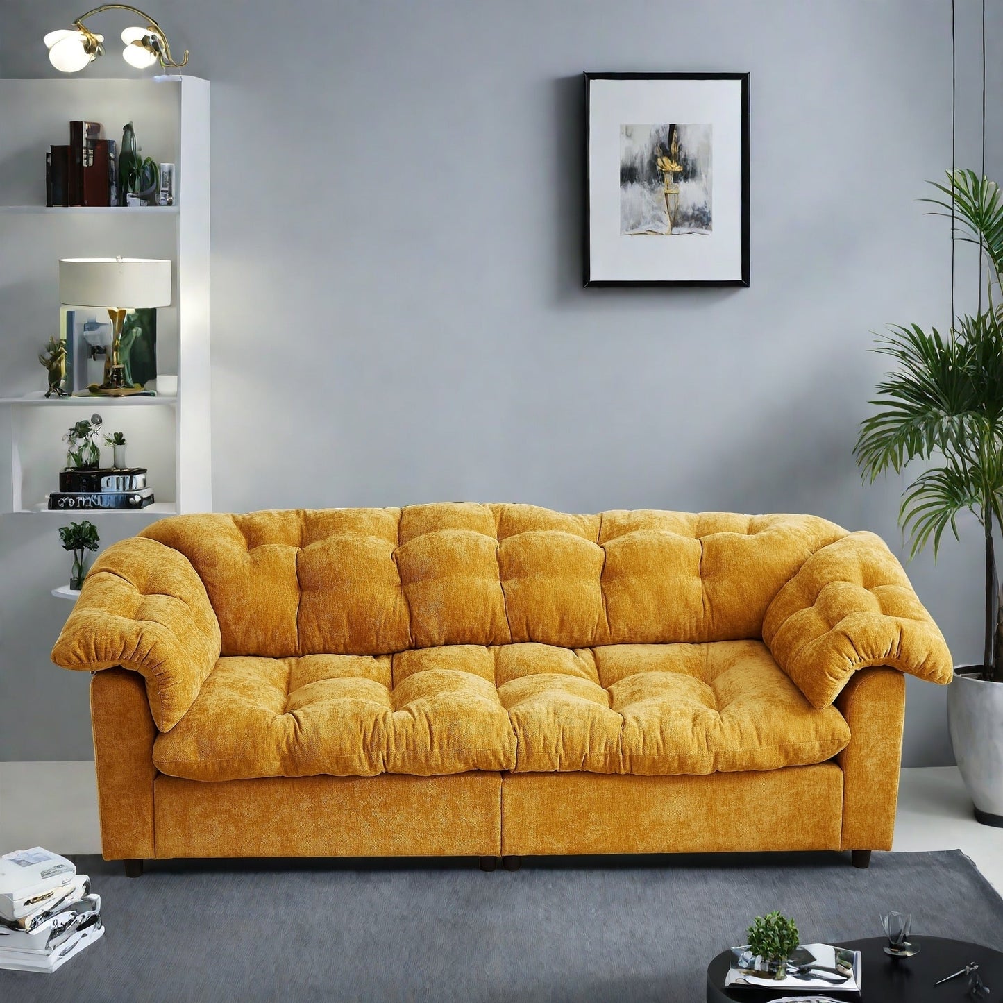 99.2 Fabric Modern Classic 3-Seater Sofa, Solid Wood Frame & Plush Cloud Cushioning