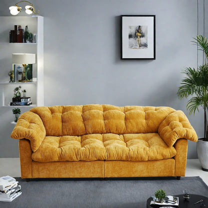 99.2 Fabric Modern Classic 3-Seater Sofa, Solid Wood Frame & Plush Cloud Cushioning
