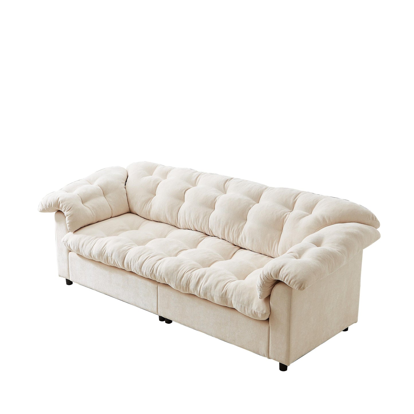 99.2 Fabric Modern Classic 3-Seater Sofa, Solid Wood Frame & Plush Cloud Cushioning