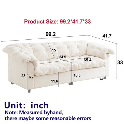 99.2 Fabric Modern Classic 3-Seater Sofa, Solid Wood Frame & Plush Cloud Cushioning