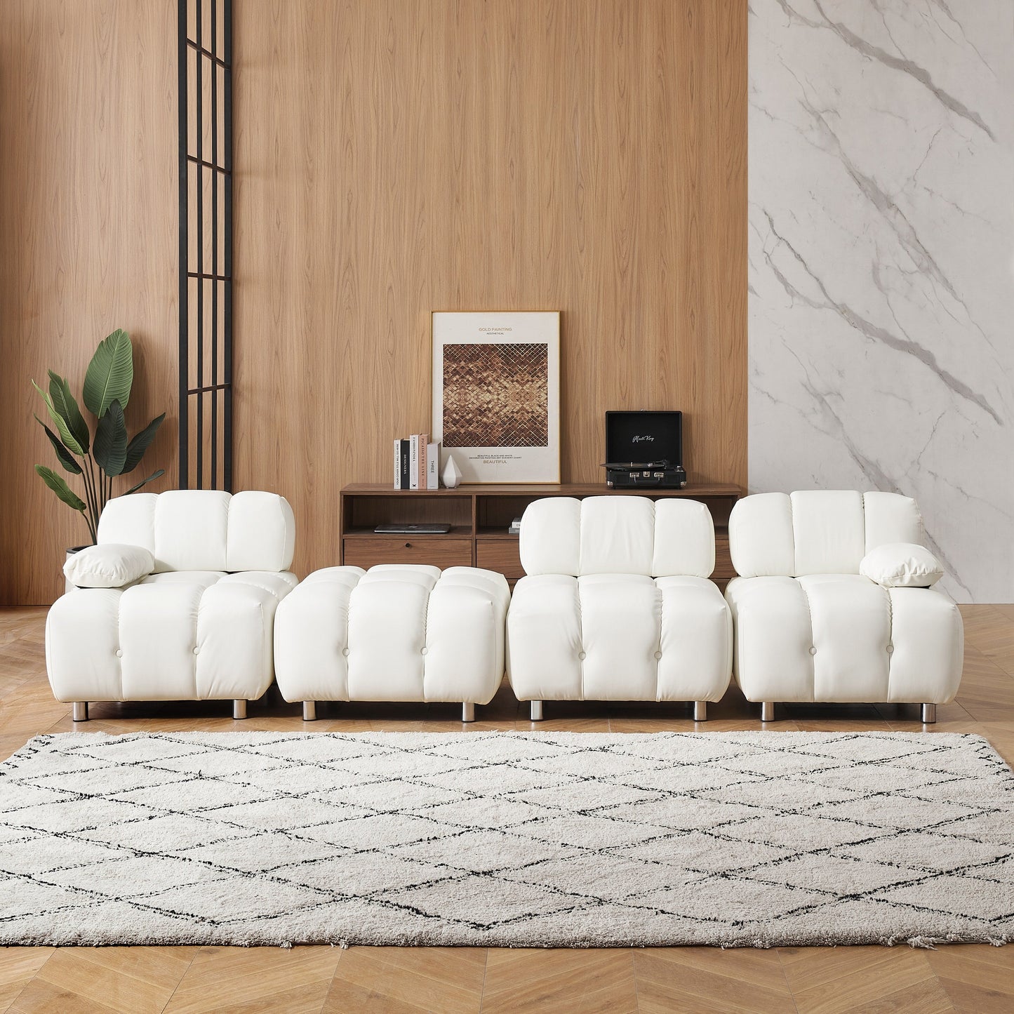 A 90.60-inch technology cloth white sofa, waterproof, stain and cat scratch resistant
