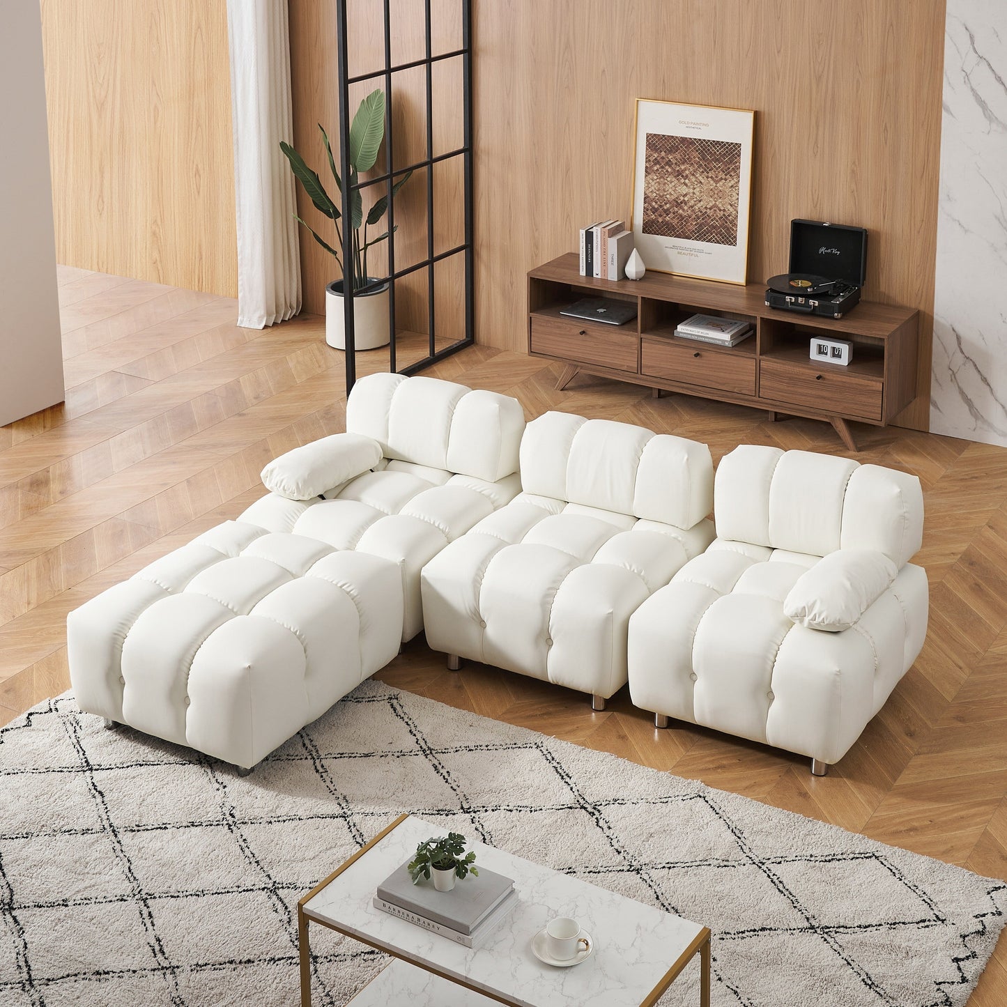 A 90.60-inch technology cloth white sofa, waterproof, stain and cat scratch resistant