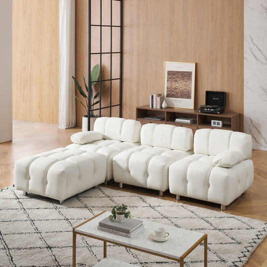 A 90.60-inch technology cloth white sofa, waterproof, stain and cat scratch resistant
