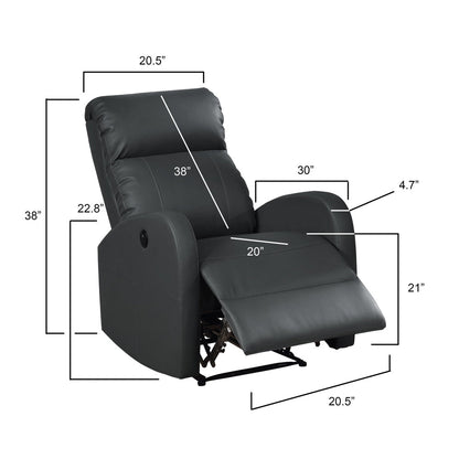 AC Pacific Modern Faux Leather Small Powered Reading Recliner