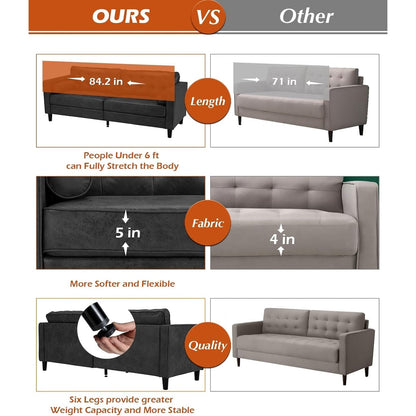 AECOJOY 84.2 Mid Century Modern Sofa with 2 Bolster Pillows