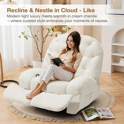 AECOJOY Oversized Recliner Chair, 360° Swivel Rocking Glider, Chenille Rocker for Adults, Modern Ergonomic Chaise Lounge Sofa
