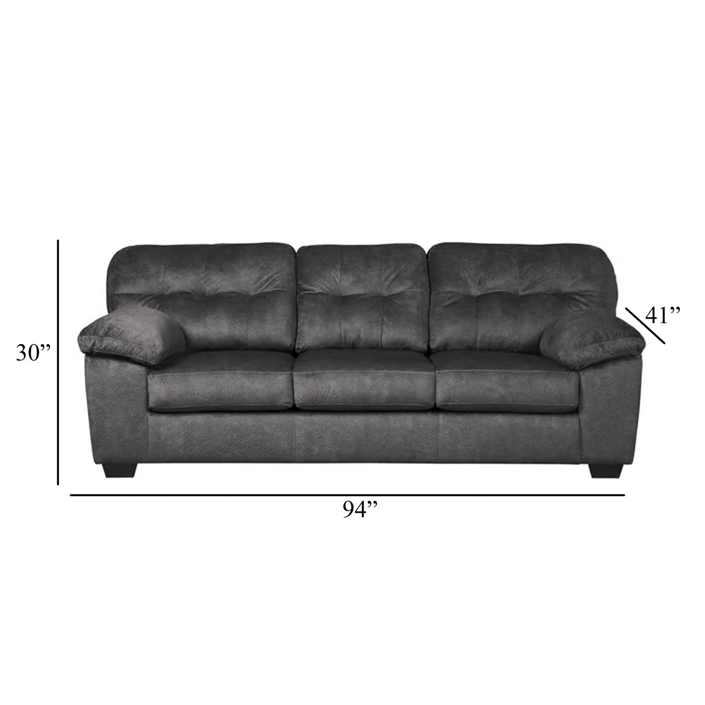 Acai Sofa, Tufted Box Cushions, Pillow Arms, Gray Polyester 94 Inch
