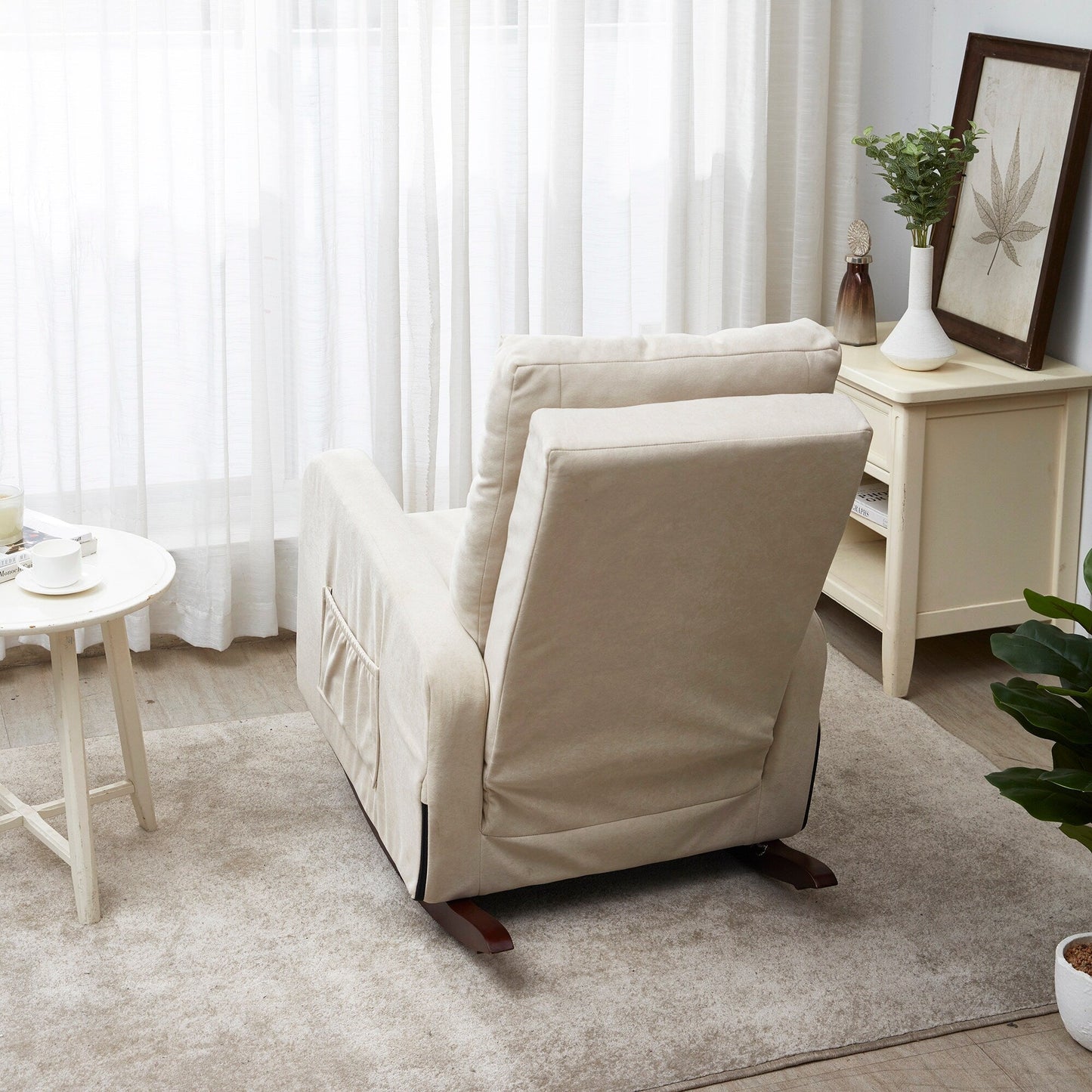 Adjustable Reclining Sofa Chair with Sturdy Wood Legs, High Back Support, and Side Storage Options