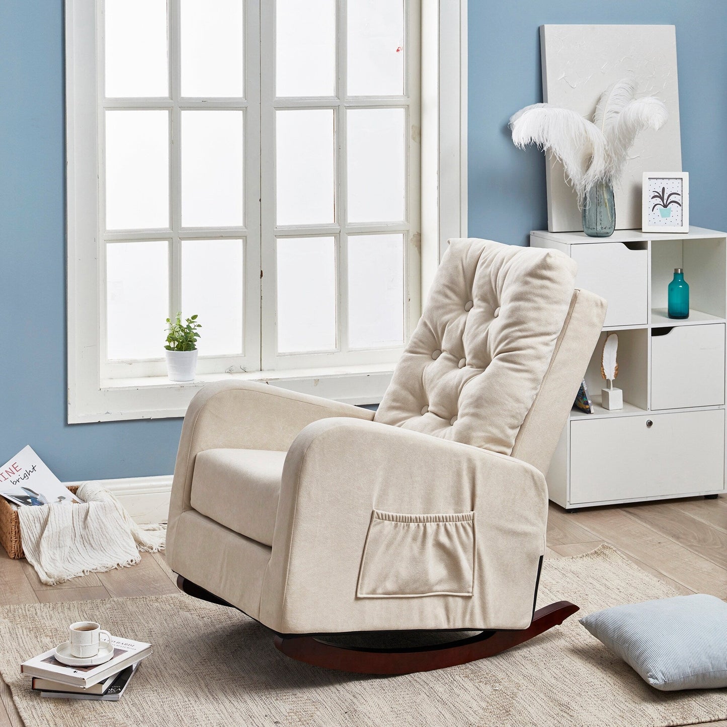 Adjustable Reclining Sofa Chair with Sturdy Wood Legs, High Back Support, and Side Storage Options