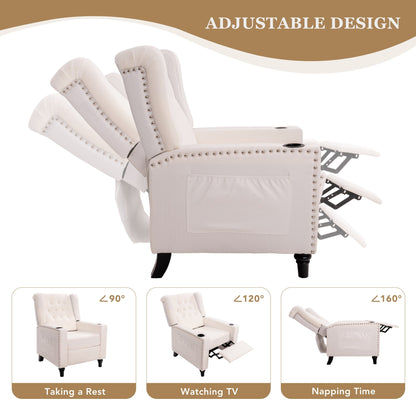 Adjustable Wing Back Recliner Chair Nailhead Armchair Padded Large Sofa Chair