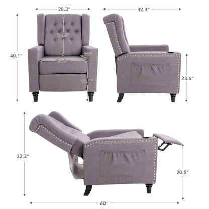 Adjustable Wing Back Recliner Chair Nailhead Armchair Padded Large Sofa Chair
