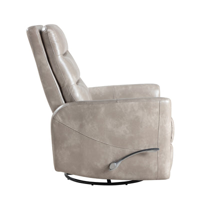 Aki Swivel Manual Recliner Chair, Adjustable Rest, Gray Faux Leather