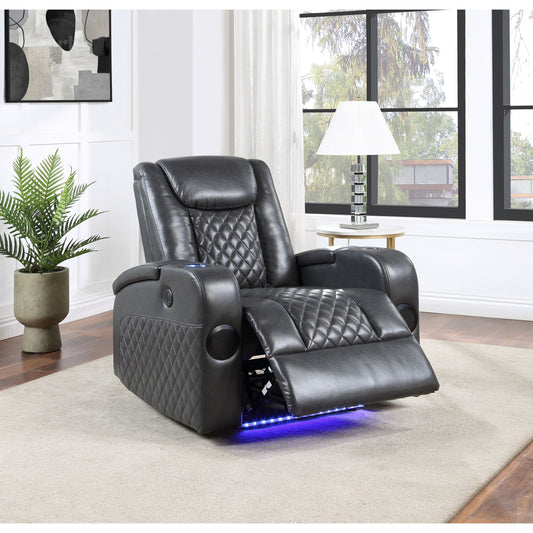 Alair Dark Gray Leather Aire Power Motion Recliner W/Bluetooth, Wireless Charger  Cupholder