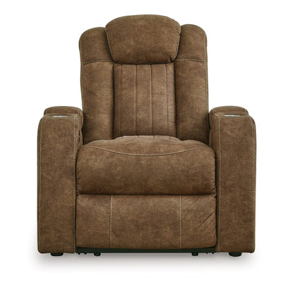 Alexy Power Recliner Chair, Cupholder, USB Port, Brown Faux Leather