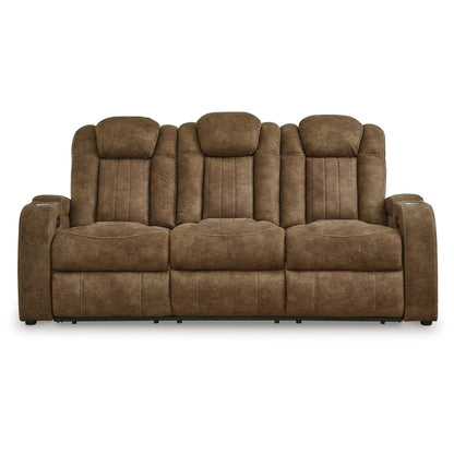 Alexy Power Recliner Sofa, USB, Storage, Brown Faux Leather 86 Inch