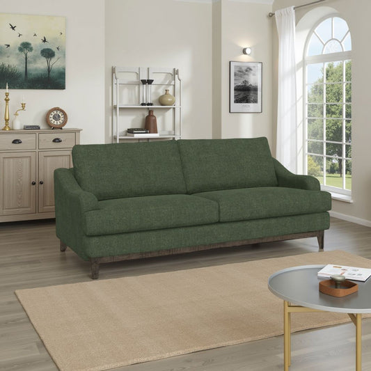 Alfi Sofa, 2 Pillows, Classic Style Details 85 Inch Solid Wood, Olive Green