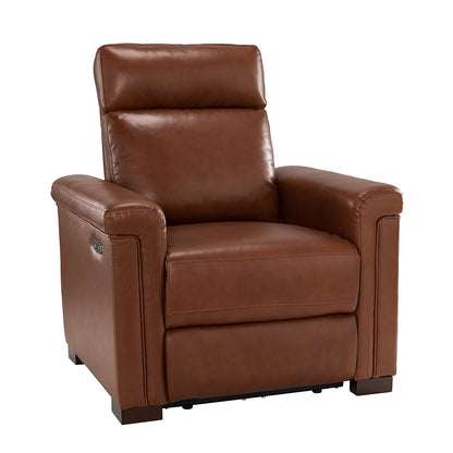 Alicia 34.65 Wide Contemporary Classic Genuine Leather Power Recliner With USB Port