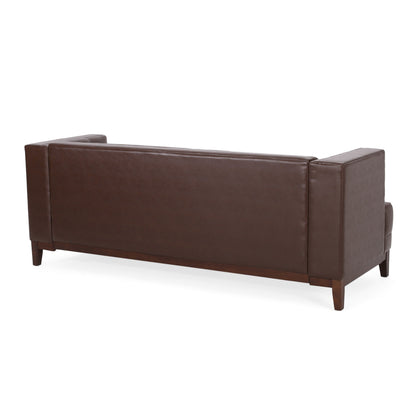 Alio Sofa, 3 Seater, 81 Inch, Tuxedo Arms, Tufted Brown Faux Leather