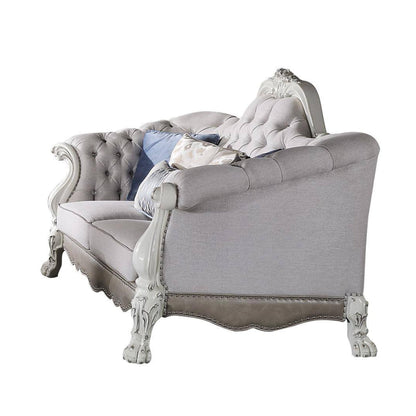 Ally Sofa, 7 Throw Pillows, Classical Bone White Faux Leather, 96 Inch