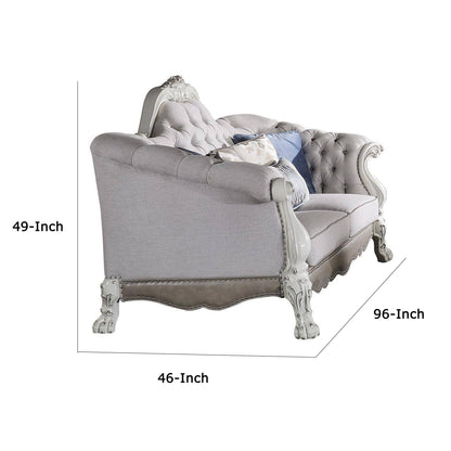 Ally Sofa, 7 Throw Pillows, Classical Bone White Faux Leather, 96 Inch