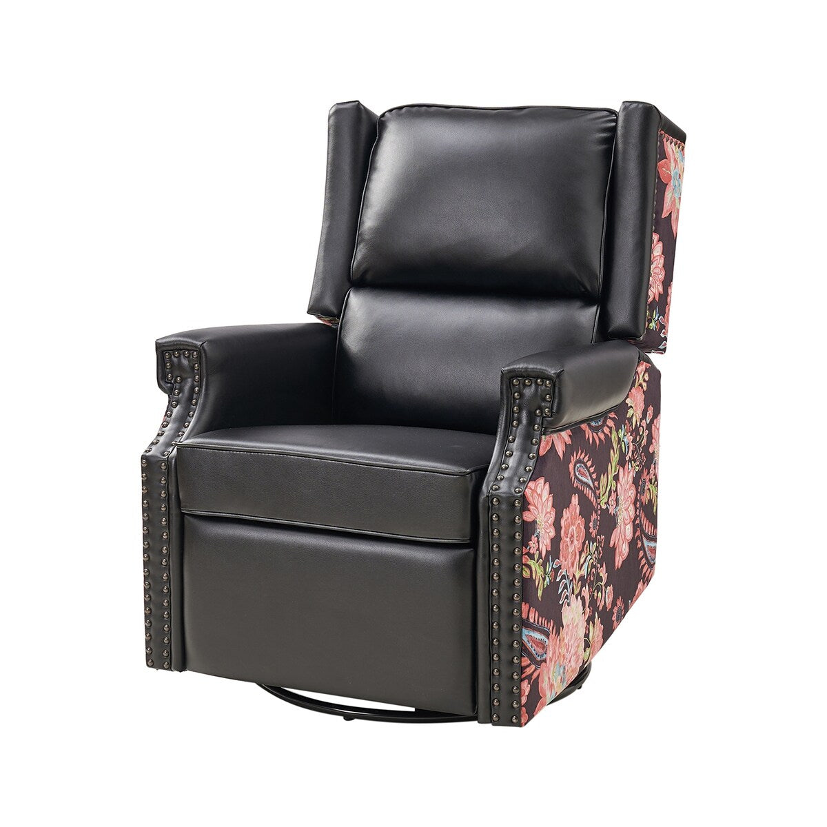 Amelia Transitional PU Leather with Floral Stitching Design Swivel Rocker Recliner by HULALA HOME