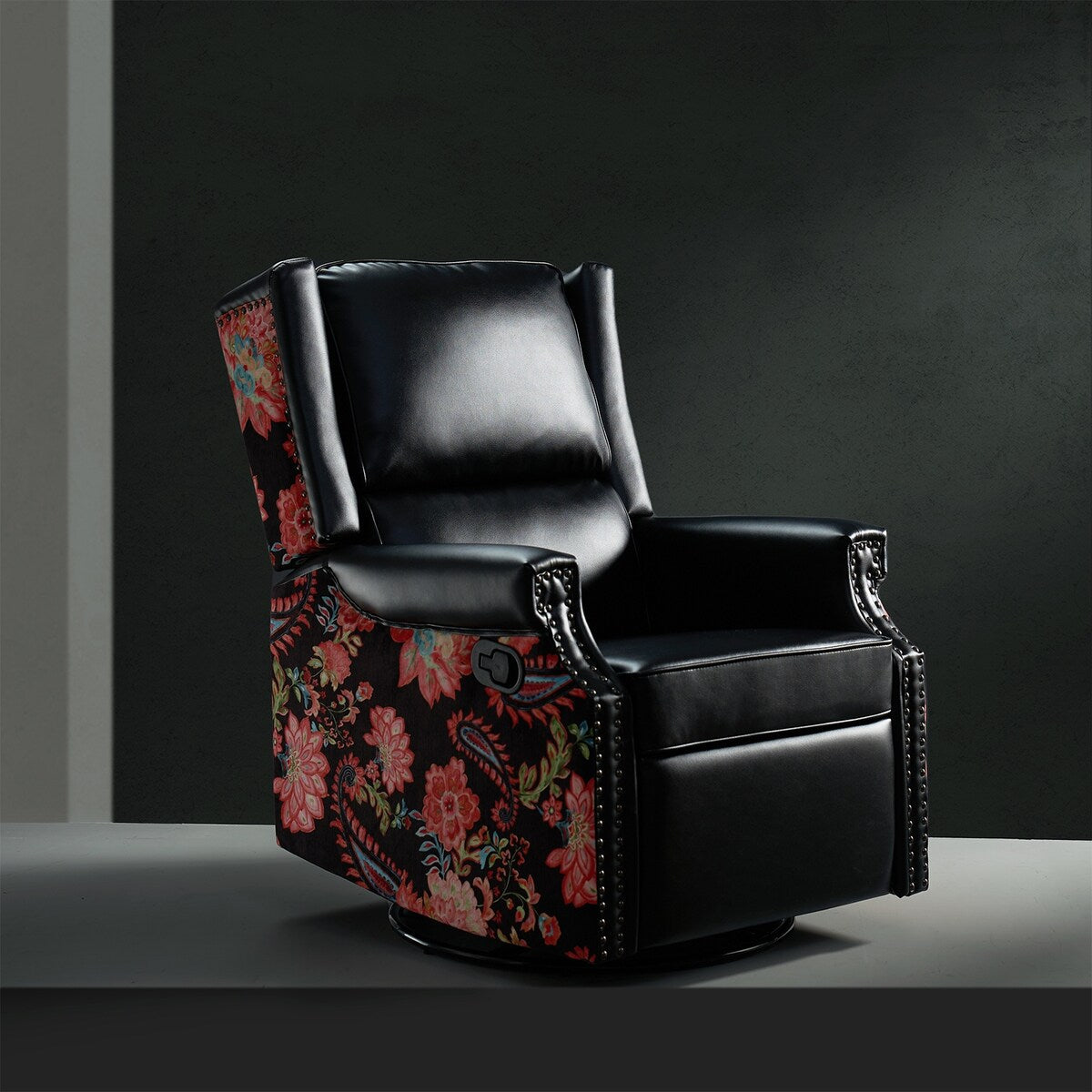 Amelia Transitional PU Leather with Floral Stitching Design Swivel Rocker Recliner by HULALA HOME