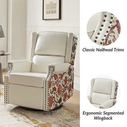 Amelia Transitional PU Leather with Floral Stitching Design Swivel Rocker Recliner by HULALA HOME