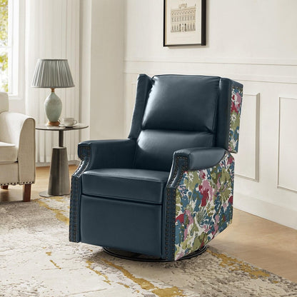 Amelia Transitional PU Leather with Floral Stitching Design Swivel Rocker Recliner by HULALA HOME