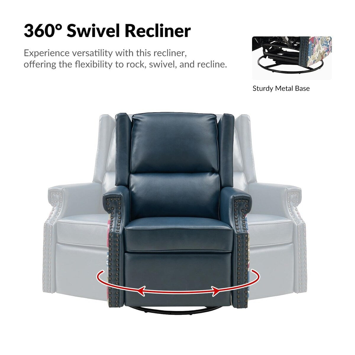 Amelia Transitional PU Leather with Floral Stitching Design Swivel Rocker Recliner by HULALA HOME