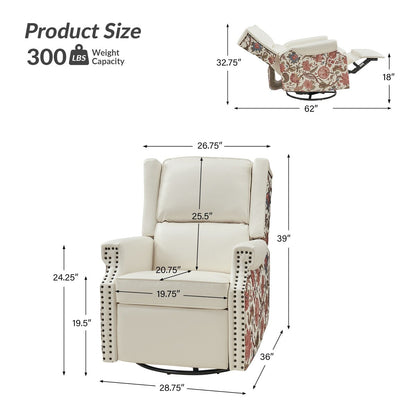 Amelia Transitional PU Leather with Floral Stitching Design Swivel Rocker Recliner by HULALA HOME
