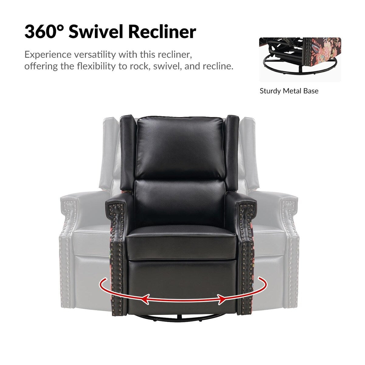 Amelia Transitional PU Leather with Floral Stitching Design Swivel Rocker Recliner by HULALA HOME