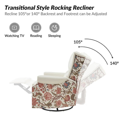 Amelia Transitional PU Leather with Floral Stitching Design Swivel Rocker Recliner by HULALA HOME
