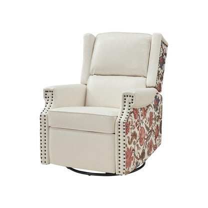 Amelia Transitional PU Leather with Floral Stitching Design Swivel Rocker Recliner by HULALA HOME
