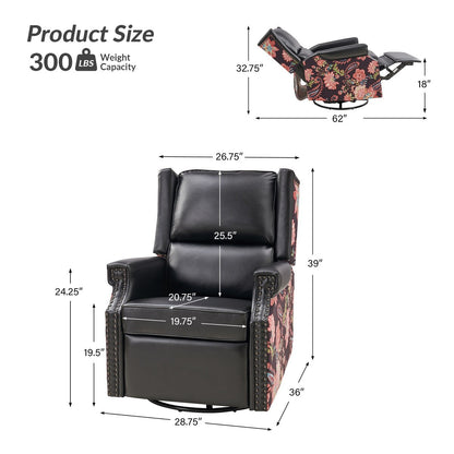 Amelia Transitional PU Leather with Floral Stitching Design Swivel Rocker Recliner by HULALA HOME