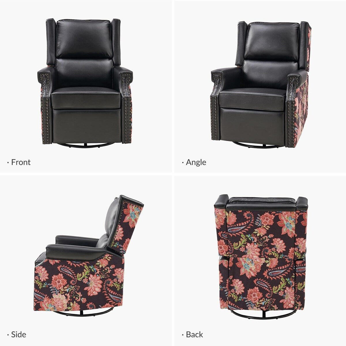 Amelia Transitional PU Leather with Floral Stitching Design Swivel Rocker Recliner by HULALA HOME
