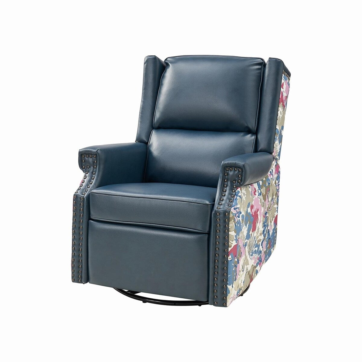 Amelia Transitional PU Leather with Floral Stitching Design Swivel Rocker Recliner by HULALA HOME