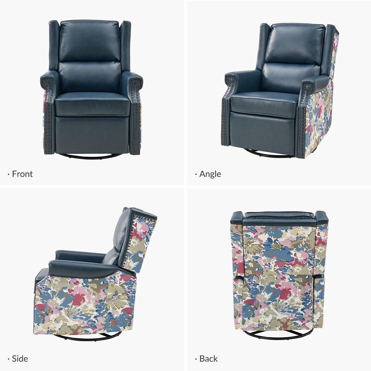 Amelia Transitional PU Leather with Floral Stitching Design Swivel Rocker Recliner by HULALA HOME