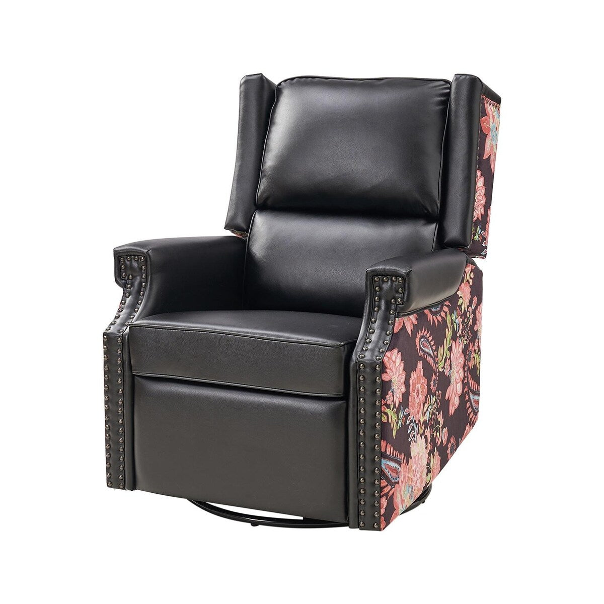 Amelia Transitional PU Leather with Floral Stitching Design Swivel Rocker Recliner by HULALA HOME