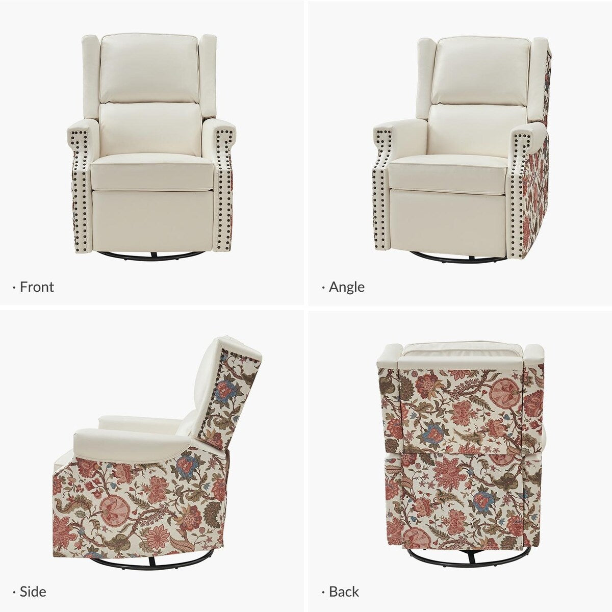 Amelia Transitional PU Leather with Floral Stitching Design Swivel Rocker Recliner by HULALA HOME