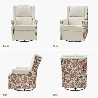 Amelia Transitional PU Leather with Floral Stitching Design Swivel Rocker Recliner by HULALA HOME
